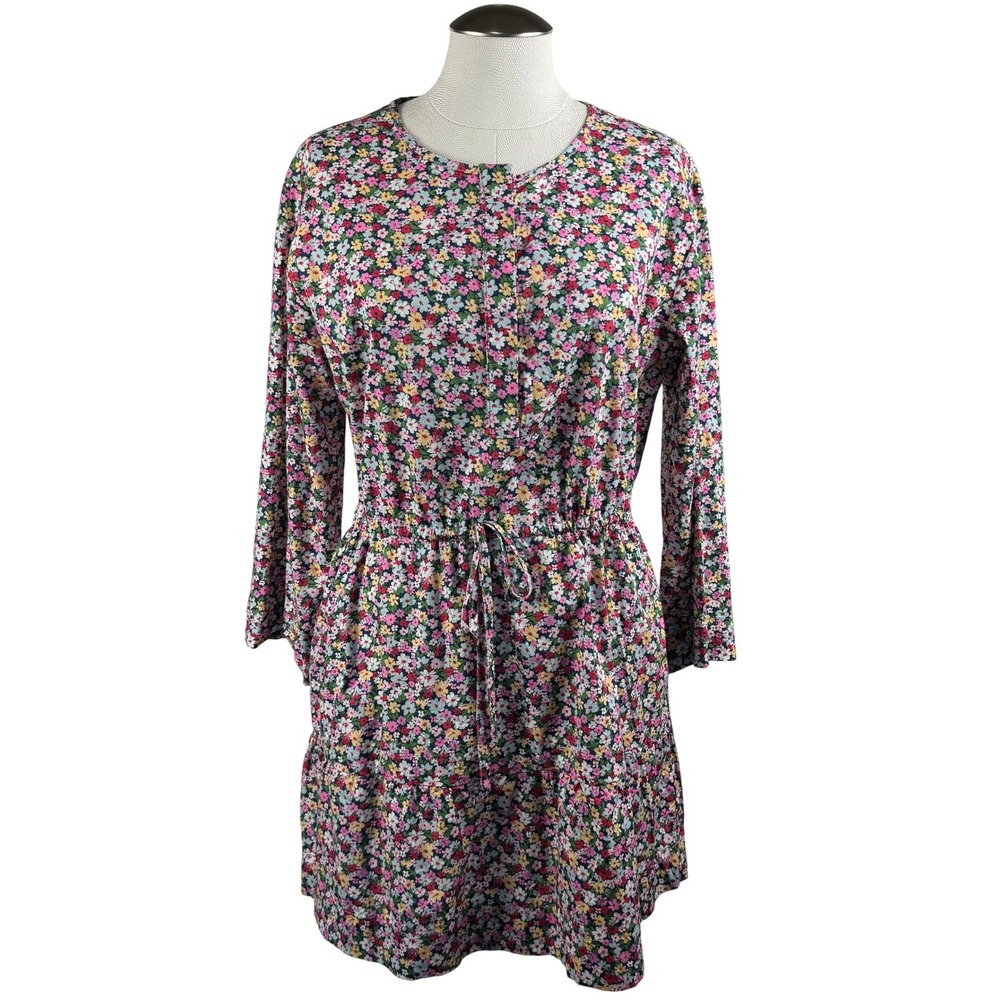Pomander Place Women's Dress M Floral Print‎ Drawstring Waist Long Sleeve Mini